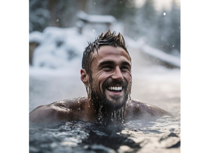 Symbolbild für Resilienz, Mann schwimmt in vereistem Wasser